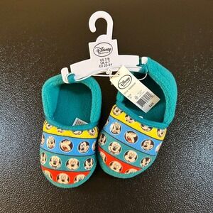 Disney Mickey Mouse Slippers Kids Size 7/8 Blue Fleece Slip On Cozy Character